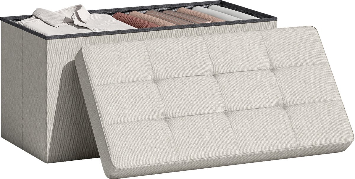HOMCOM-Opbergpoef-Polyester-76x38x38cm-Crème