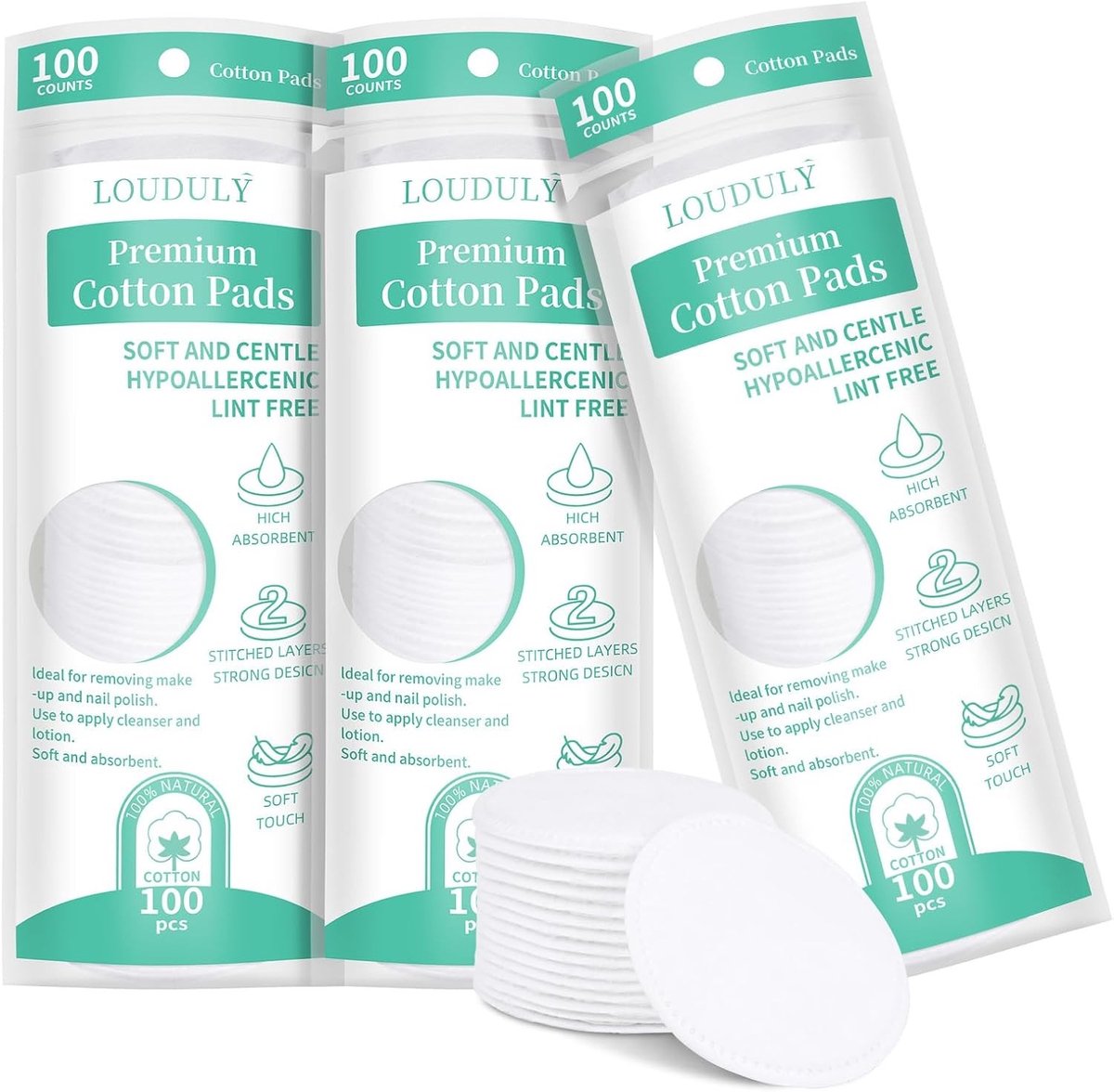 300 Stuks Make-up Verwijder Pads van 100% Katoen voor Gezicht en Ogen, Geschikt voor Alle Huidtypes