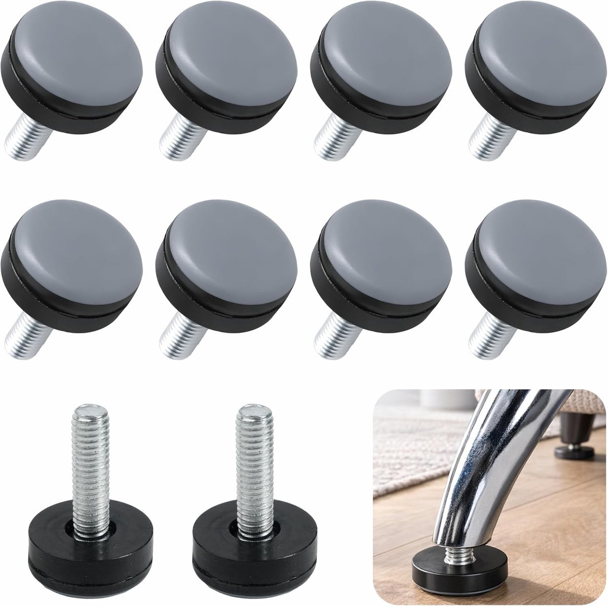 Set van 10 Teflon Glijders voor Meubelpoten - Verstelbare Rond 20 mm Glijders voor Stoelen, Tafels en Kasten met Schroefbevestiging