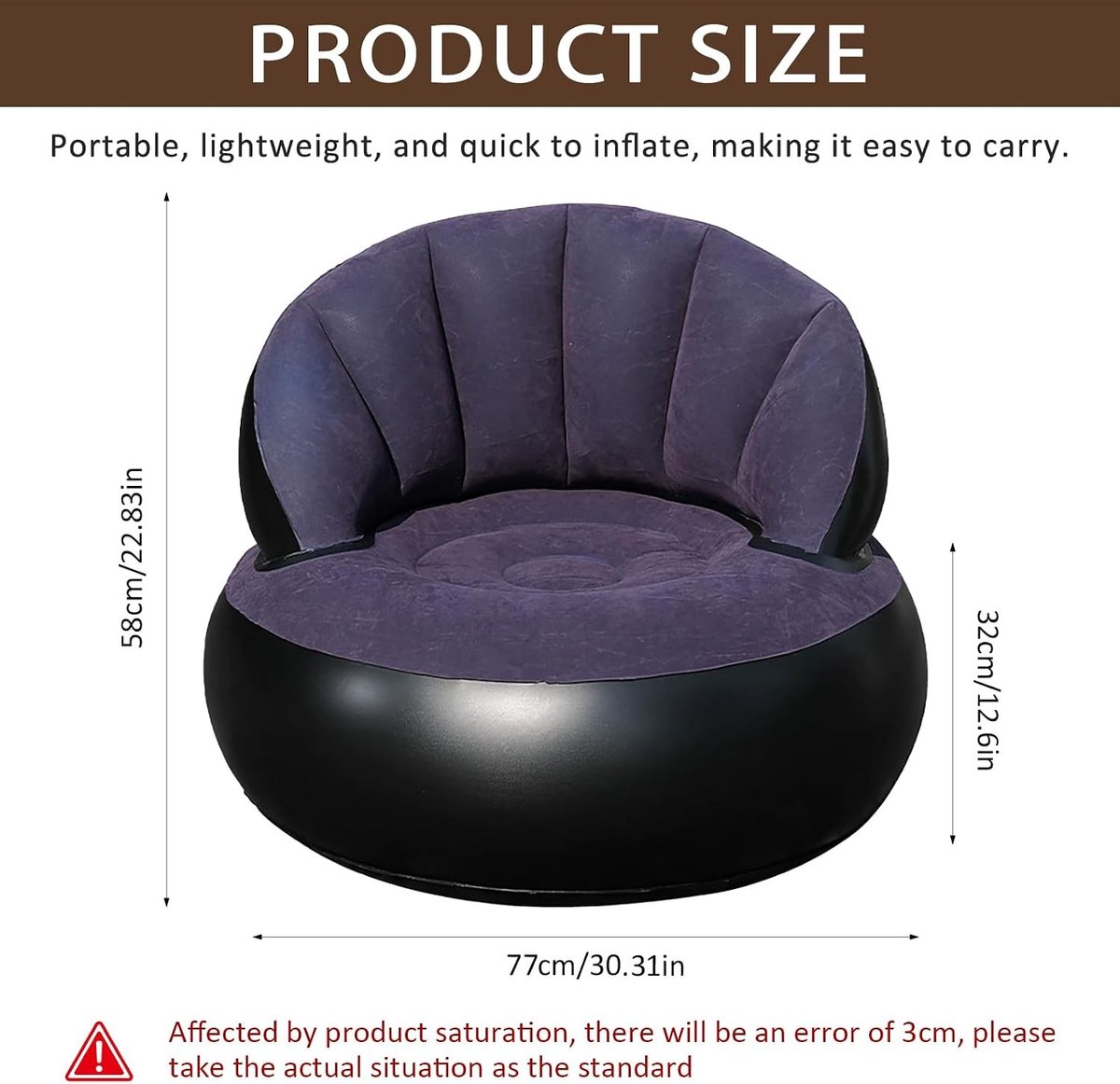 Opblaasbare Sofa met Voetpomp, Zachte Fleece Bekleding, Ideaal voor Woonkamer, Tuin en Camping - 77x77x58 cm, Comfortabele Zitplek voor Binnen en Buiten
