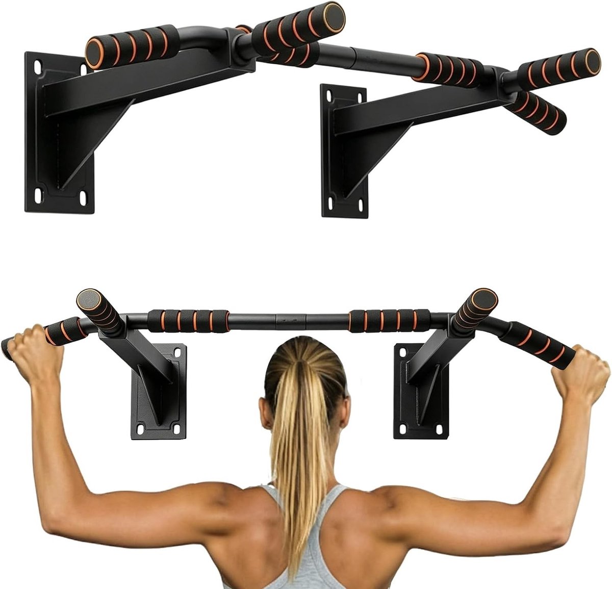 Muurbeugel voor Pull-Ups met Meerdere Handgrepen, Chin-Up Bar voor Thuistraining, Tot 200 kg Belastbaar en Veilig voor Krachttraining