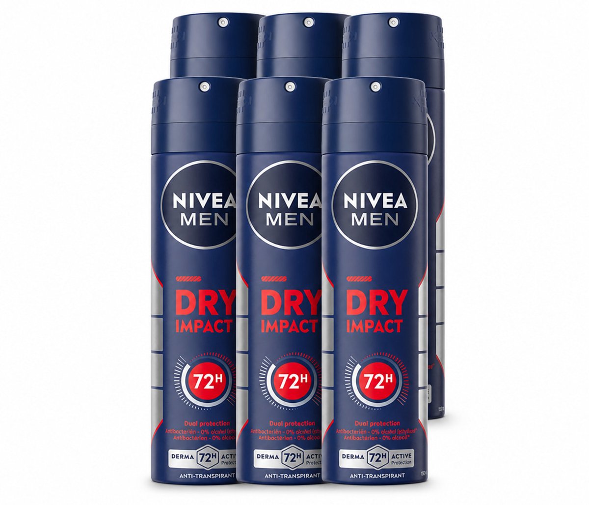 6 x NIVEA MEN - Deodorant Spray - Dry Impact - 150 ml - Voordeelverpakking - 6 stuks