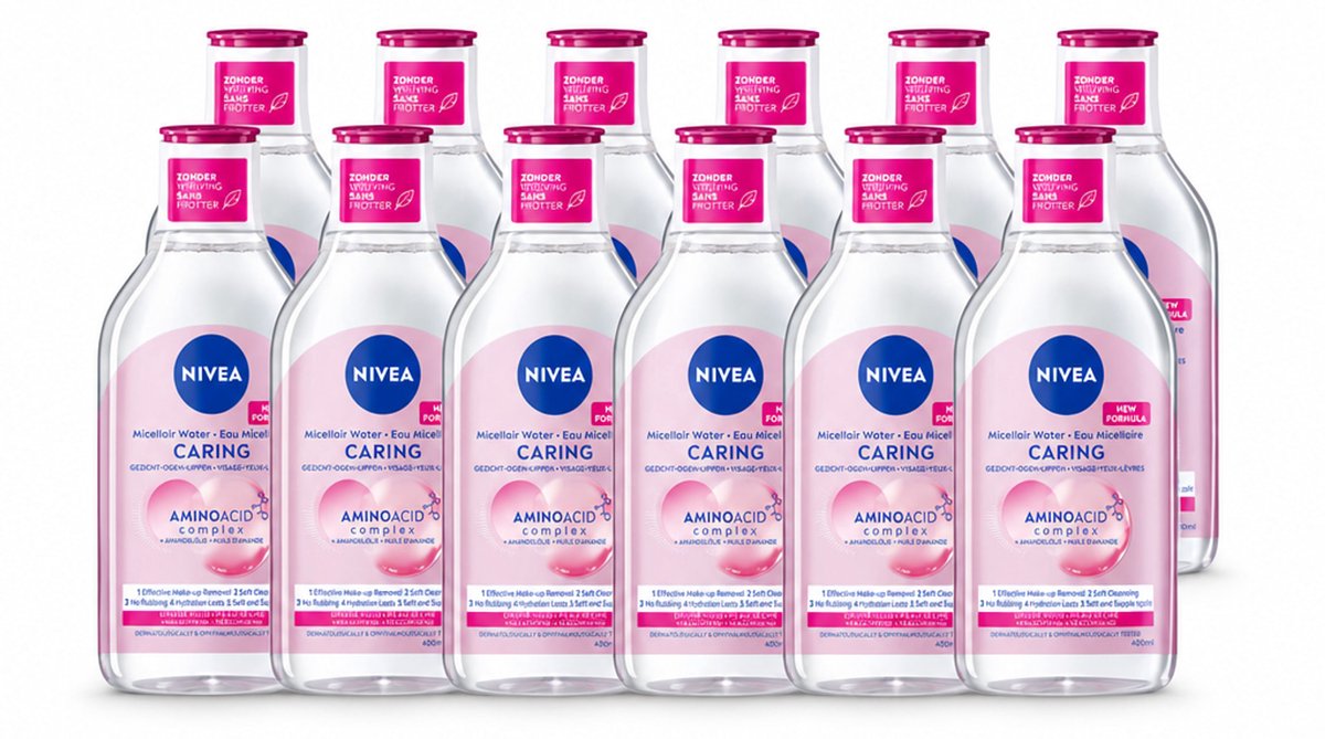 12 x NIVEA - Micellair Water - Essentials Verzachtend & Verzorgend - Voor droge huid - Met Amandelolie & Aminozuren - 400 ml - Voordeelverpakking - 12 stuks
