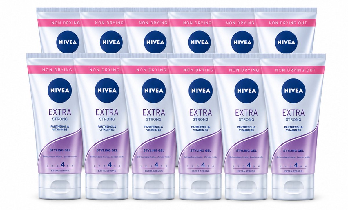 12 x NIVEA - Stylingsgel - Extra Sterk - Betrouwbare Fixatie - 150 ml - Voordeelverpakking - 12 stuks