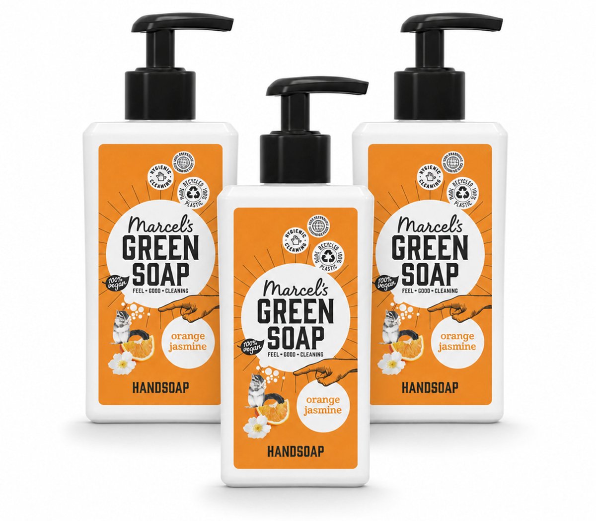 3 x Marcel's Green Soap - Handzeep - Sinaasappel & Jasmijn - Zachte verzorging - 250 ml - Voordeelverpakking - 3 stuks