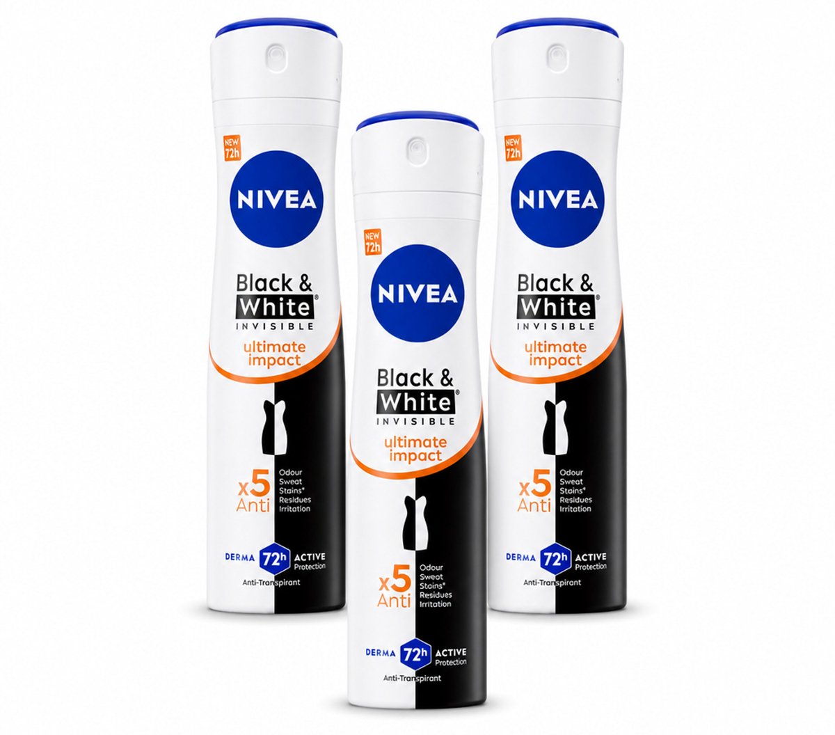 3 x NIVEA - Deodorant Spray - Zwart & Wit Ultieme Impact - Anti-Transpirant - 150 ml - Bulkverpakking - 3 stuks