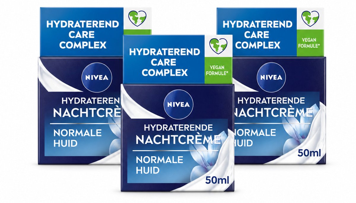 3 x NIVEA - Nachtcrème - Essentials Hydraterend - Voor normale tot gemengde huid - Met Lotusextract, Waterlelie-extract, Vitamine E & Provitamine B5 - 50 ml - Bulkverpakking - 3 stuks