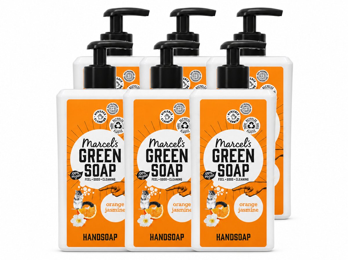6 x Marcel's Green Soap - Handzeep - Sinaasappel & Jasmijn - Voor dagelijks gebruik - 500 ml - Voordeelverpakking - 6 stuks