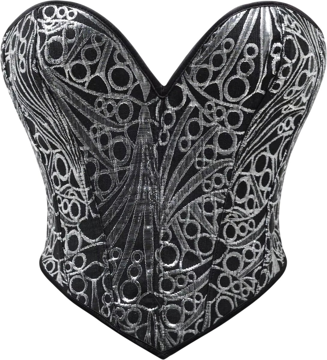 Sexy Dames Corset Top – Vintage Glitter Brokaat, Strapless Bustier, Tailletrainer & Body Shaper - Zilver - Maat M