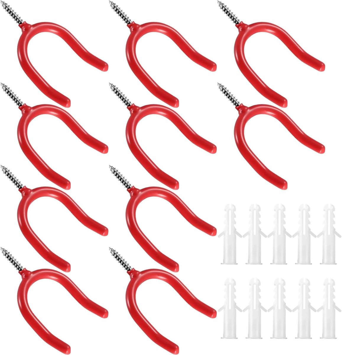 Garagehaken - Rood - 10 x 5,5 cm - Zware Stalen Haken met Vinyl Coating - Voor Gereedschap en Accessoires