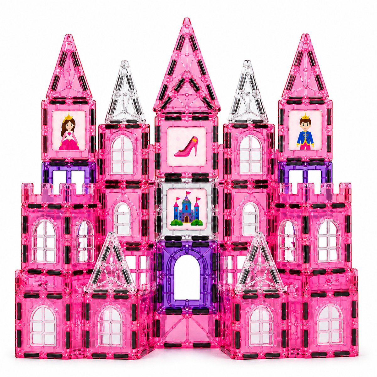 By Baboo® Magnetic Tiles Roze 40 Stuks + 100 Bouwopdrachten + Thema Prinsessen Fantasie - Magnetische Tegels Blokken Speelgoed Cadeau Meisjes Constructie - Montessori Educatief Kinderspeelgoed 3 Jaar, 4 jaar, 5 jaar, 6 jaar, 7 jaar, 8 jaar