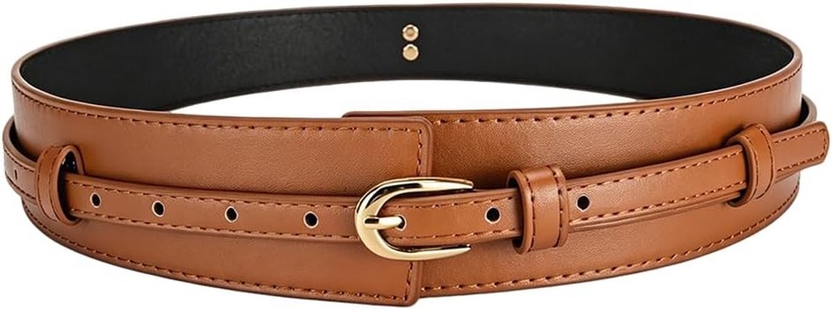 Brede Verstelbare PU Leren Riem voor Dames met Retro Gouden Gesp - Ideaal voor Jurken, Jassen en Broeken