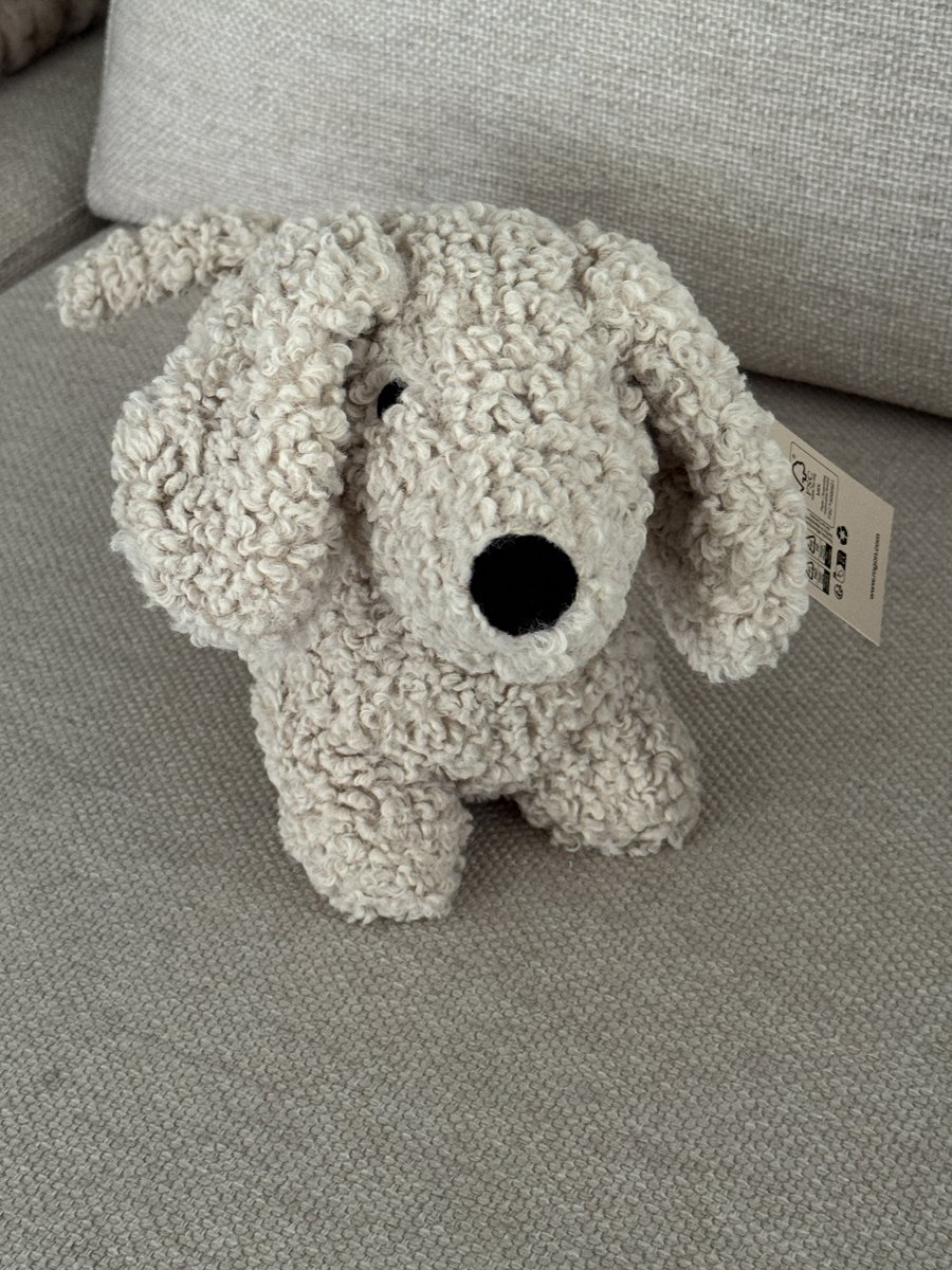 Dutch Decor Deurstopper Babs – Hond - Teckel – Beige Bouclé / Teddy – Decoratieve - Deurstop - Binnen