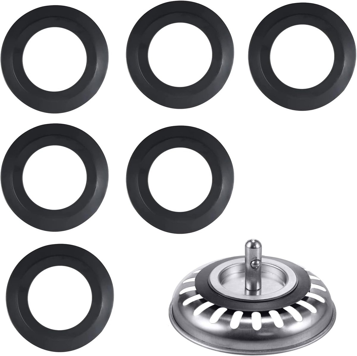 Set van 6 Vervangende Afvoerzeef Baskets met Sealing Ring voor Keuken en Badkamer, Binnen Ø 32mm, Buiten Ø 54mm, Ideaal voor Efficiënte Afvoer en Voorkomen van Verstoppingen