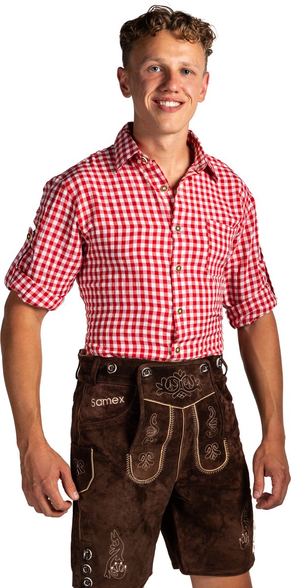 SAMEX Oktoberfest Overhemd - Trachtenhemd - Rood met Oktoberfestknopen