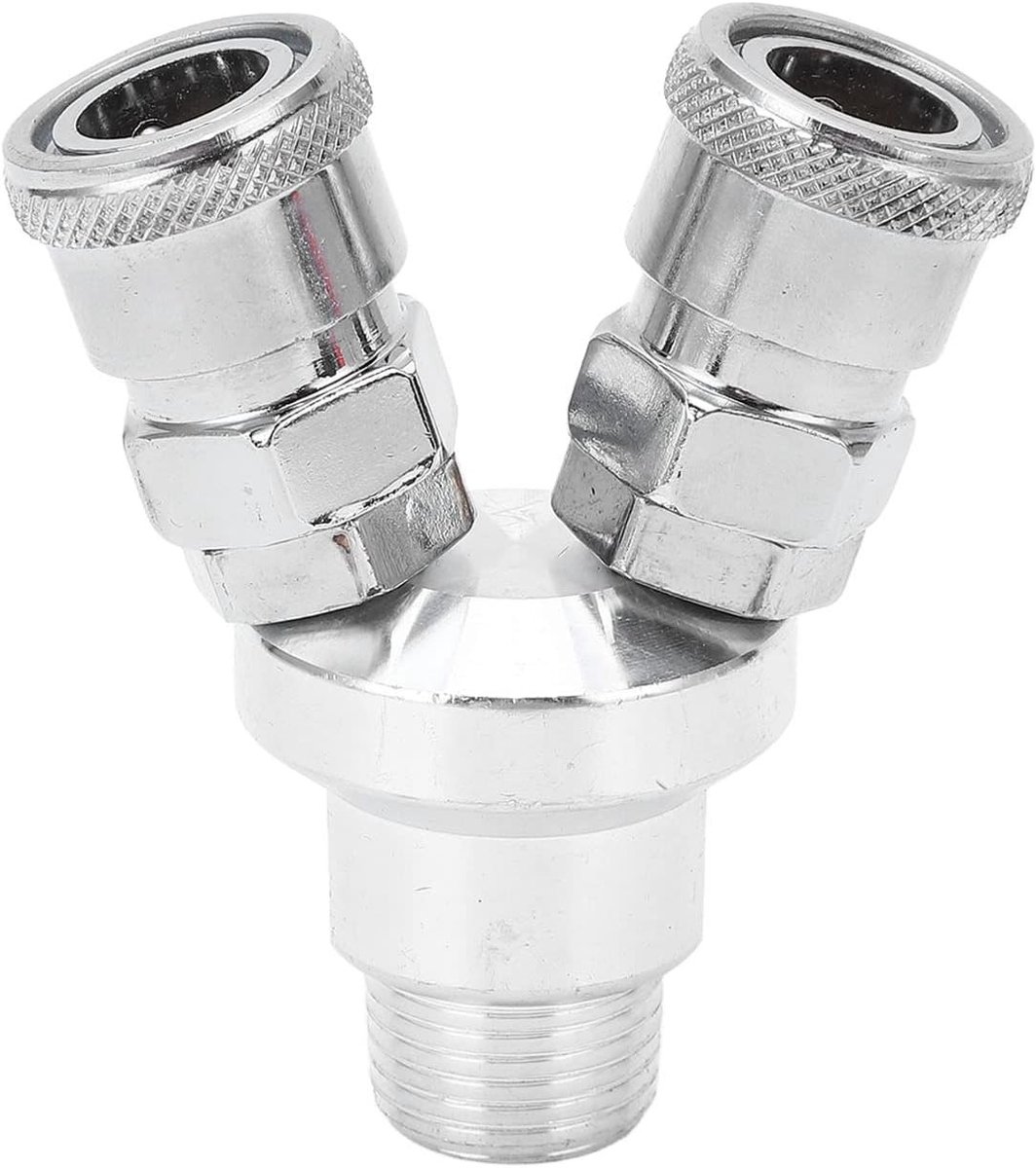 2-weg connector van koolstofstaal, verchroomde luchtsplitser met G1/2 draad, zware verdeelstuk voor pneumatische systemen, snelle koppeling en roteerbare aanpassing voor voertuigen