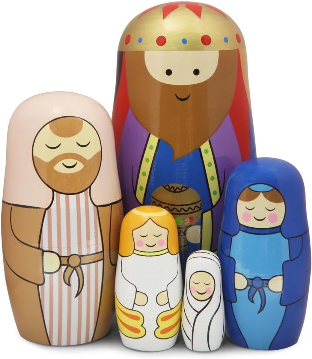 Set van 5 Russische Matroesjka Poppen - Houten Stapelbare Speelgoed Decoraties voor Kinderen en Volwassenen, Perfect voor Feestdagen en Cadeaus
