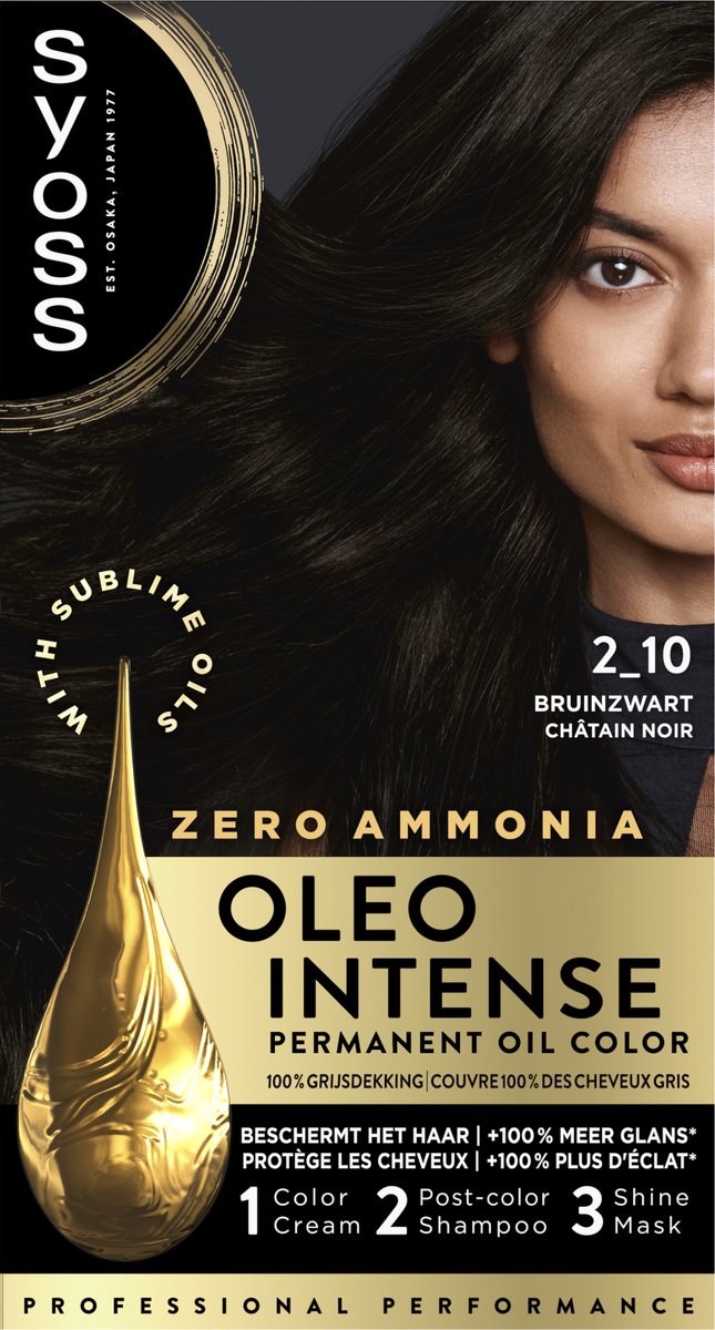 Bol.com Syoss Oleo Intense 2-10 Haarverf - Bruinzwart - Permanente Haarkleuring - Ammoniakvrij - Met Voedende Oliën - 100% Grijs... aanbieding