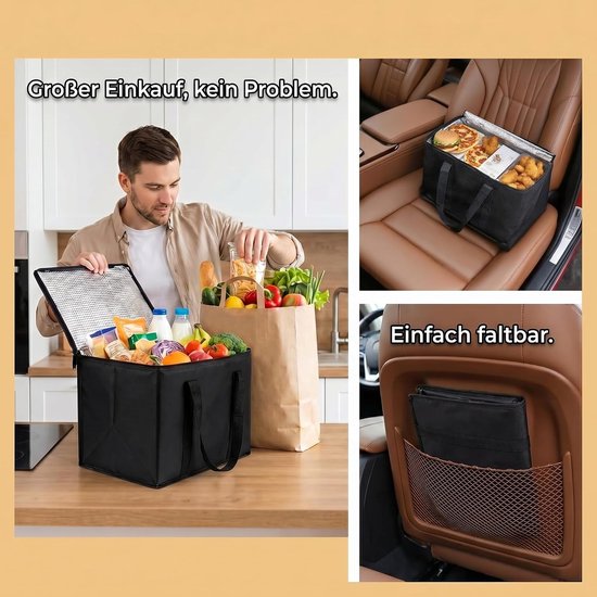 2 × Koeltas - Koeltas -30 x 25 x 25 cm - lunch / blikjes - Koeltasje - Koeltassen - geïsoleerde herbruikbare Boodschappentassen - Opvouwbare Picknicktas - Oxford Doek met Aluminiumfolie - Waterdicht - Met Handvat - Zwart — afbeelding 4