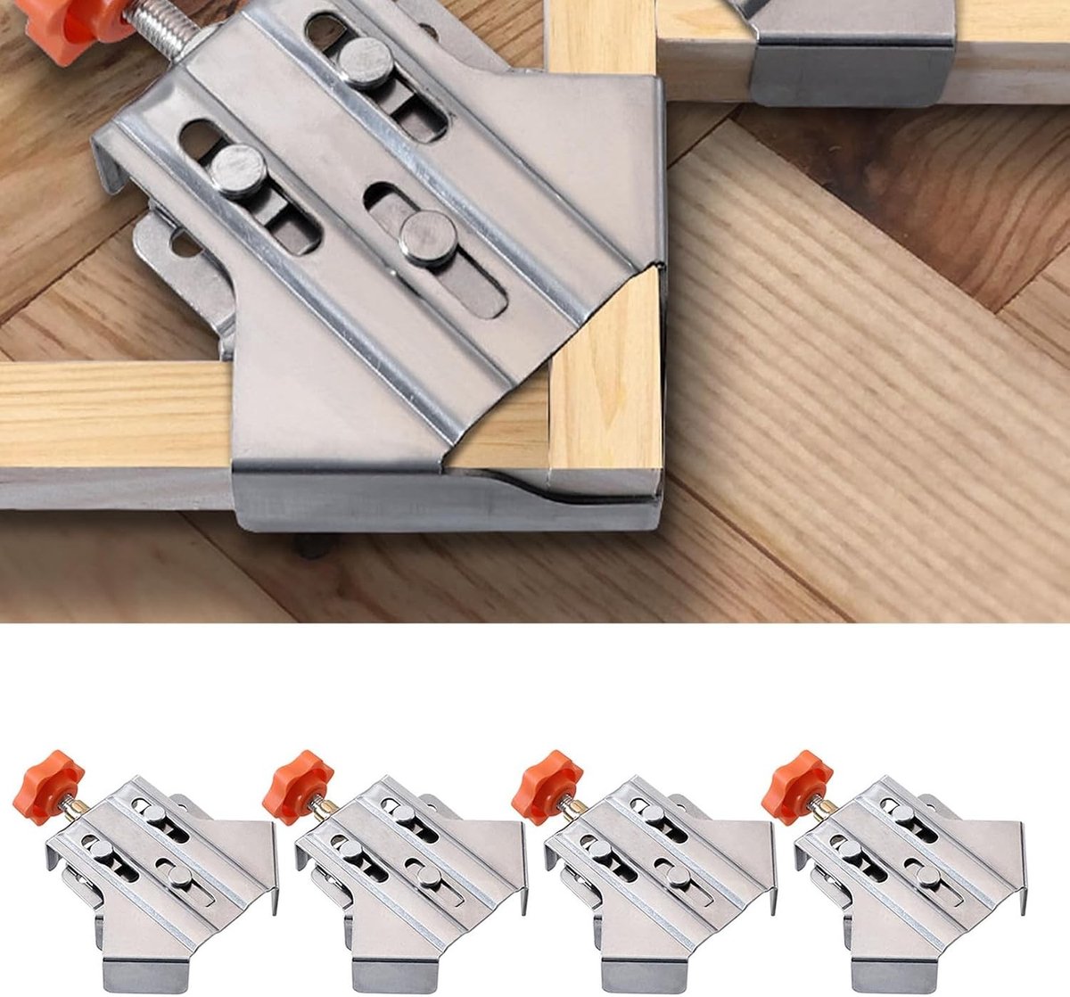 Hoekklem houtbewerking - RVS - 103 x 86 x 36 mm - Verstelbare Hoekklemmen - Set van 4