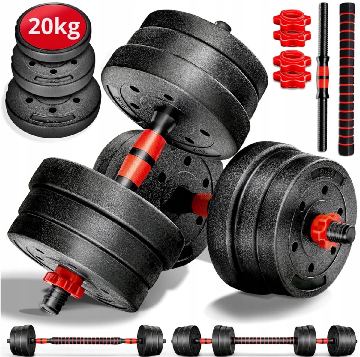 Verstelbare Halter Set 2x10kg met Stang Koppeling - Totaal 20kg