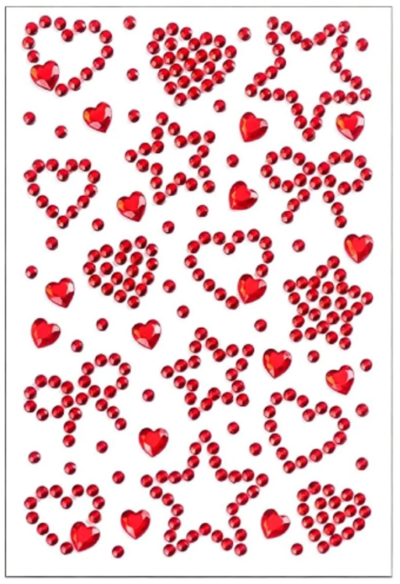 Face & Body Jewels Rood Hartjes Ster Strik [Dots Strass Steentjes met Zelfklevend Plaklaag - Sticker Diamantjes voor Lichaam en Gezicht - Festival Tattoo Set Outfit Glitter - Juwelen Rhinestones Rhine stones - Plak Diamantjes]
