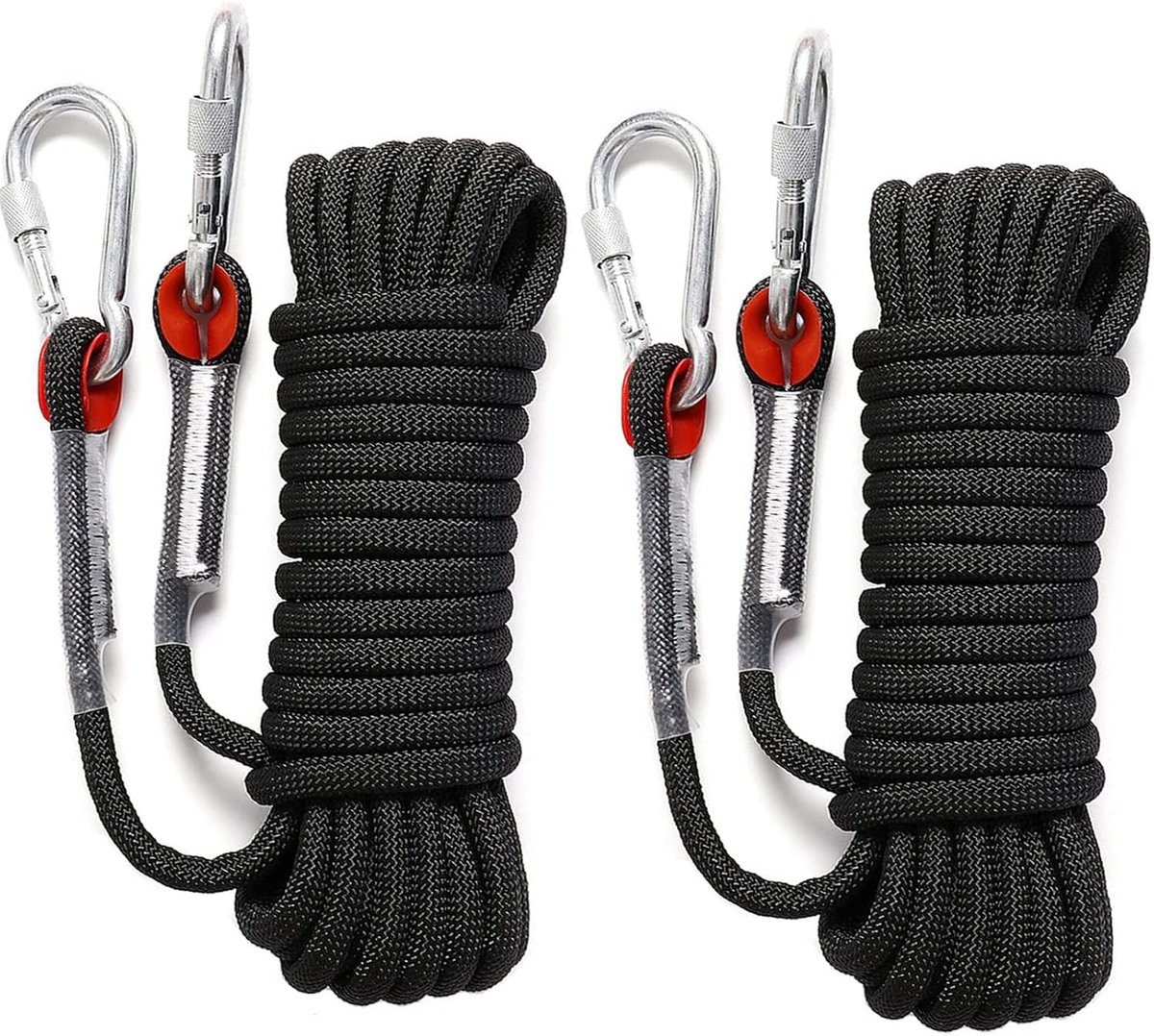 Set van 2 Klimtouwen 10m - 10mm Statistisch Veilig Touw met Karabiner voor Outdoor, Camping en Avontuur met Reflecterende Details