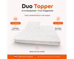 Topdekmatras -160x210 - (MET SPLIT) Split Topper - Duo Traagschuim/Koudschuim - Topmatras - 2in1 Topper - Tencel Hoes - Wit - ca. 12cm dik - Twee Hardheden