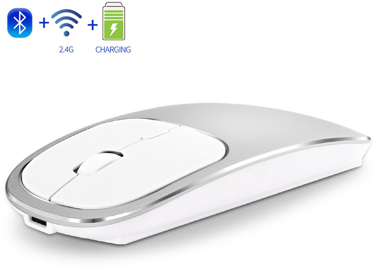 Bervolo Metal X - Draadloze muis - Dual Mode - Oplaadbaar - Bluetooth 5.1 + 2.4GHz - 1600 DPI - Zilver
