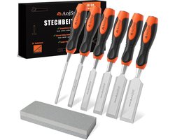 Merkloos Steekbeitel Set (6 stuks) met Slijpsteen & Metalen slagdop