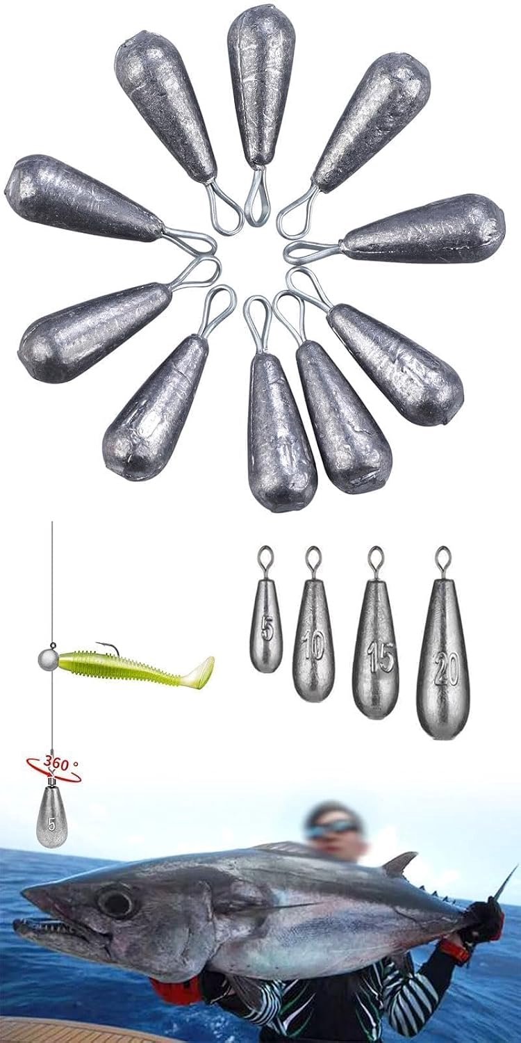 50x Vislood Druppelvorm 5g-20g - Merkloos Vis Accessoire — afbeelding 5