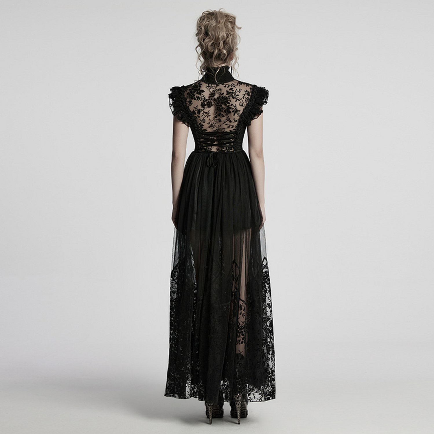 Punk Rave Gothic Little Flying Sleeve Dress Dames Maxi-jurk - zwart - M