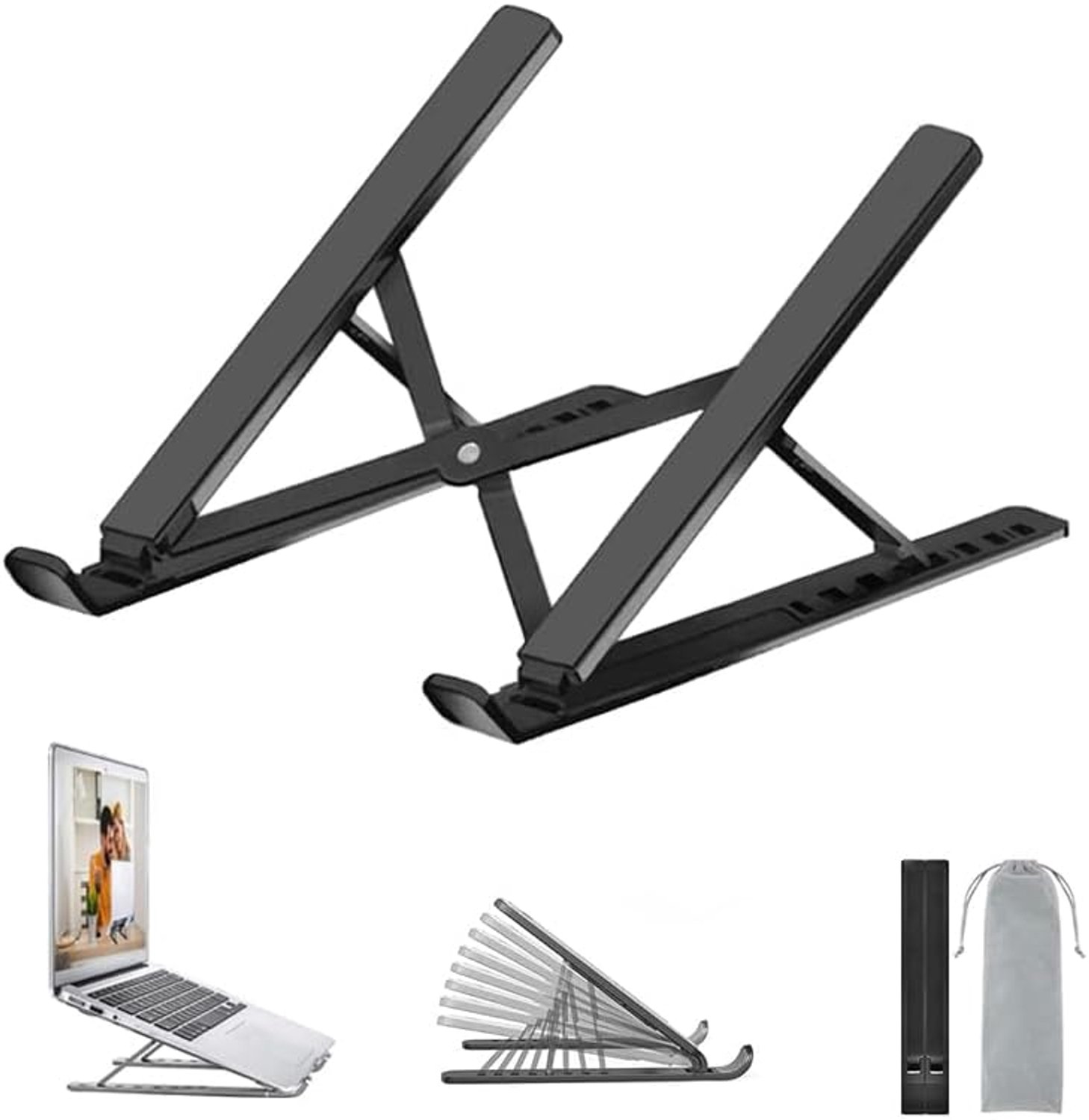 Opvouwbaar, in hoogte verstelbaar, draagbare notebookstandaard, compatibel met MacBook Pro Air, iPad, Lenovo, HP alle 10-18 inch laptops (Zwart2)