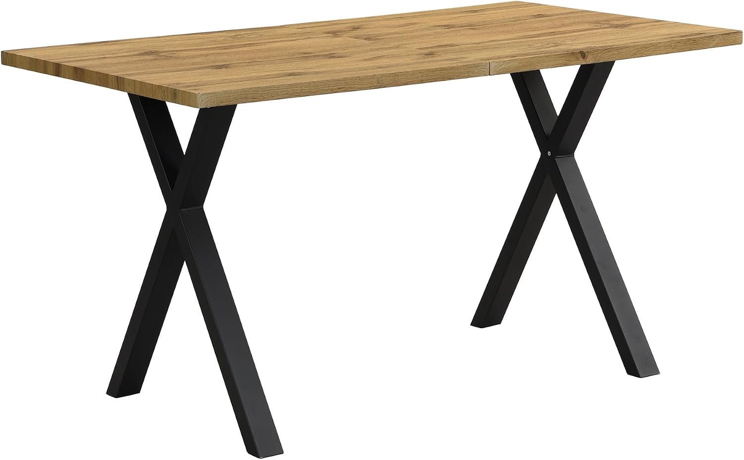 Eettafel houtlook (1 stuk, 140/80/76 cm), eetkamertafel, metalen frame