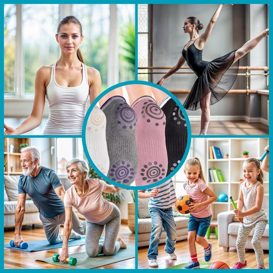 Antislip Yoga Sokken Dames - Pilates, Fitness & Aerobics - 4-Pack — afbeelding 3