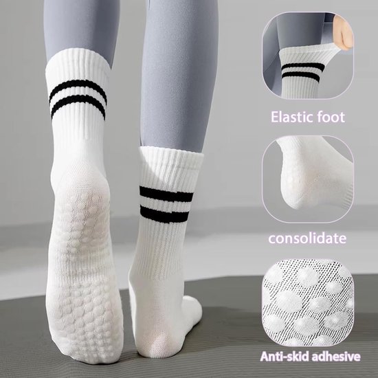 3 Paar Dames Antislip Sokken met Handgrepen voor Yoga & Pilates (Wit) — afbeelding 3