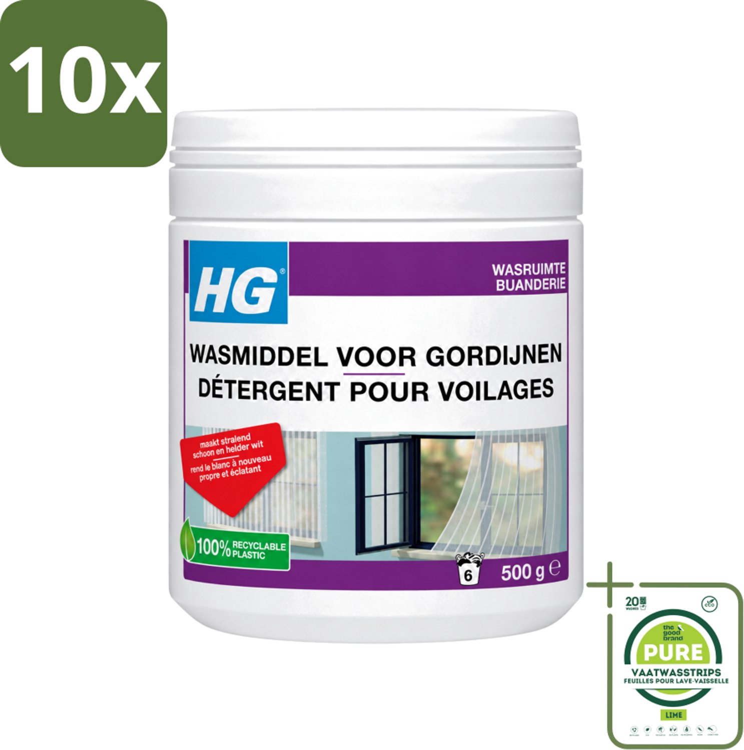 10 x HG - Wasruimte - Wasmiddel Voor Gordijnen - 500 g - Grootverpakking - Vaatwasstrips - Wasmiddel Vitrage - Reinigen Vitrage - Vitrage Reinigen - Witte Vitrage - Vitrage Wasmiddel