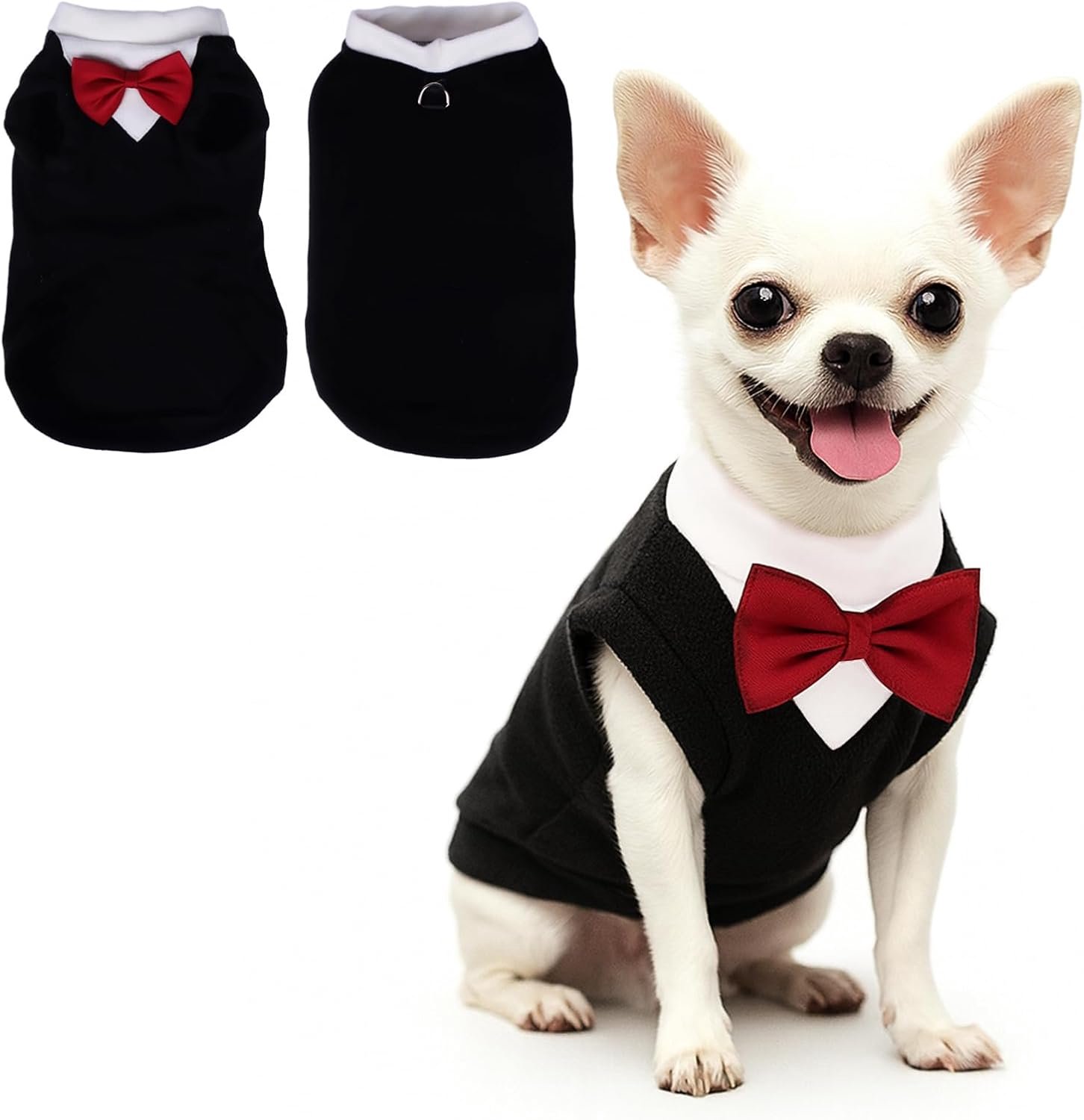 Hondentrui met Vlinderdas Winterkleding Huisdier Smoking Outfits voor Kleine Middelgrote Honden Warme Fleece Kostuum Trui voor Chihuahua Schnauzer Shih Tzu Yorkie Kerst Verjaardag (Zwart, XL)