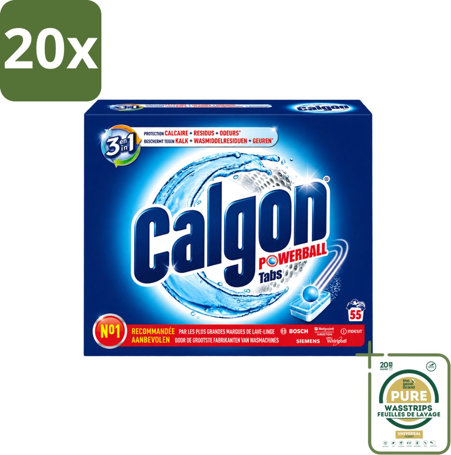 20 x Calgon - Wasmachinereiniger - Tegen Kalkaanslag / Wasmiddelresten / Geuren - 55 Tabletten - Wasstrips - Wasmachine Reinigen - Kalkaanslag Voorkomen - Wasmiddelresten Verwijderen - Geuren Neutraliseren - Wasmachine Schoonhouden
