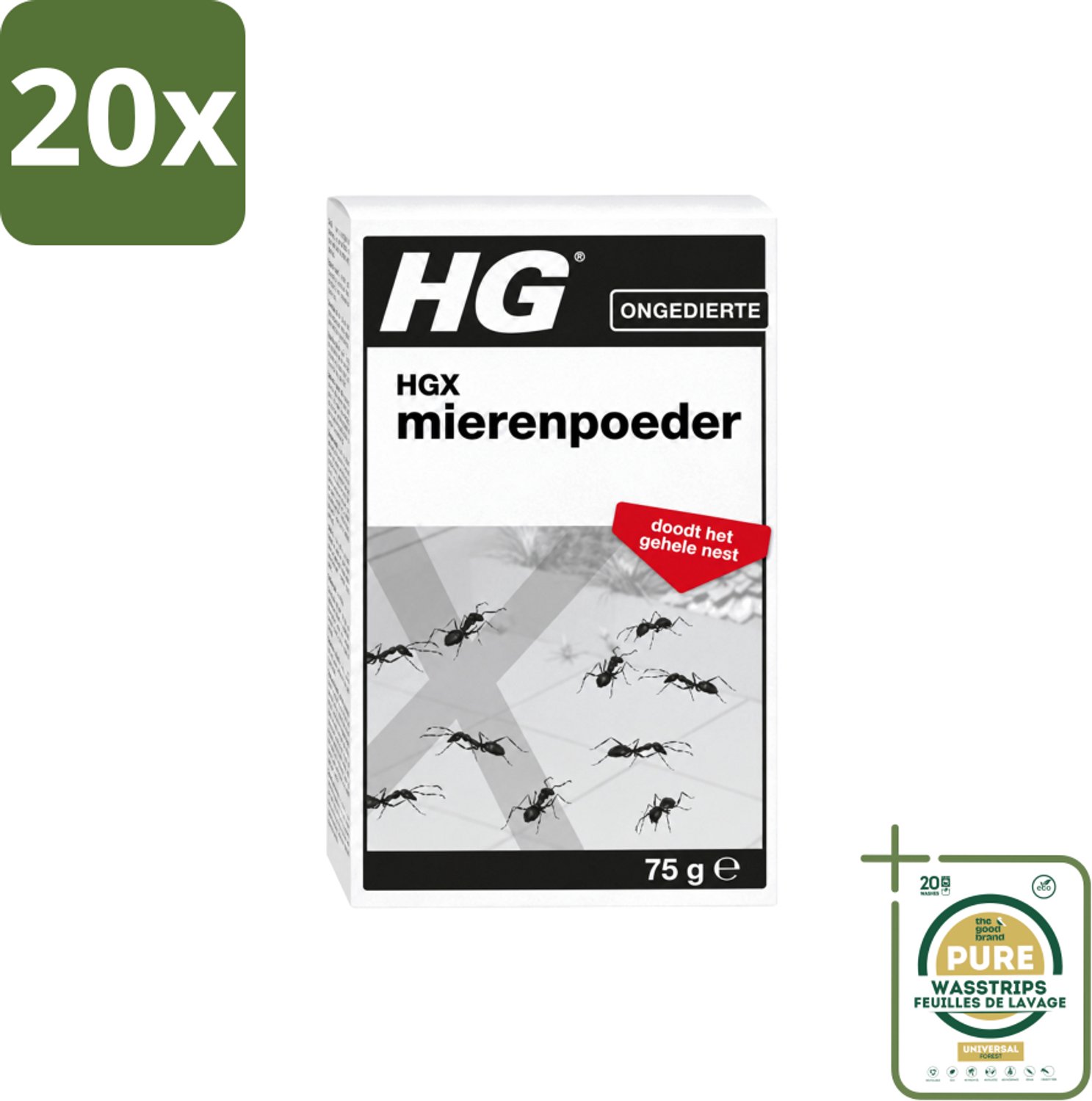 20 x HG X - Ongedierte - Mierenpoeder - Doodt Het Gehele Nest - 75 g - Wasstrips - Mierenpoeder - Mierenbestrijding - Mieren Uitroeien - Mierennest - Mieren Buiten