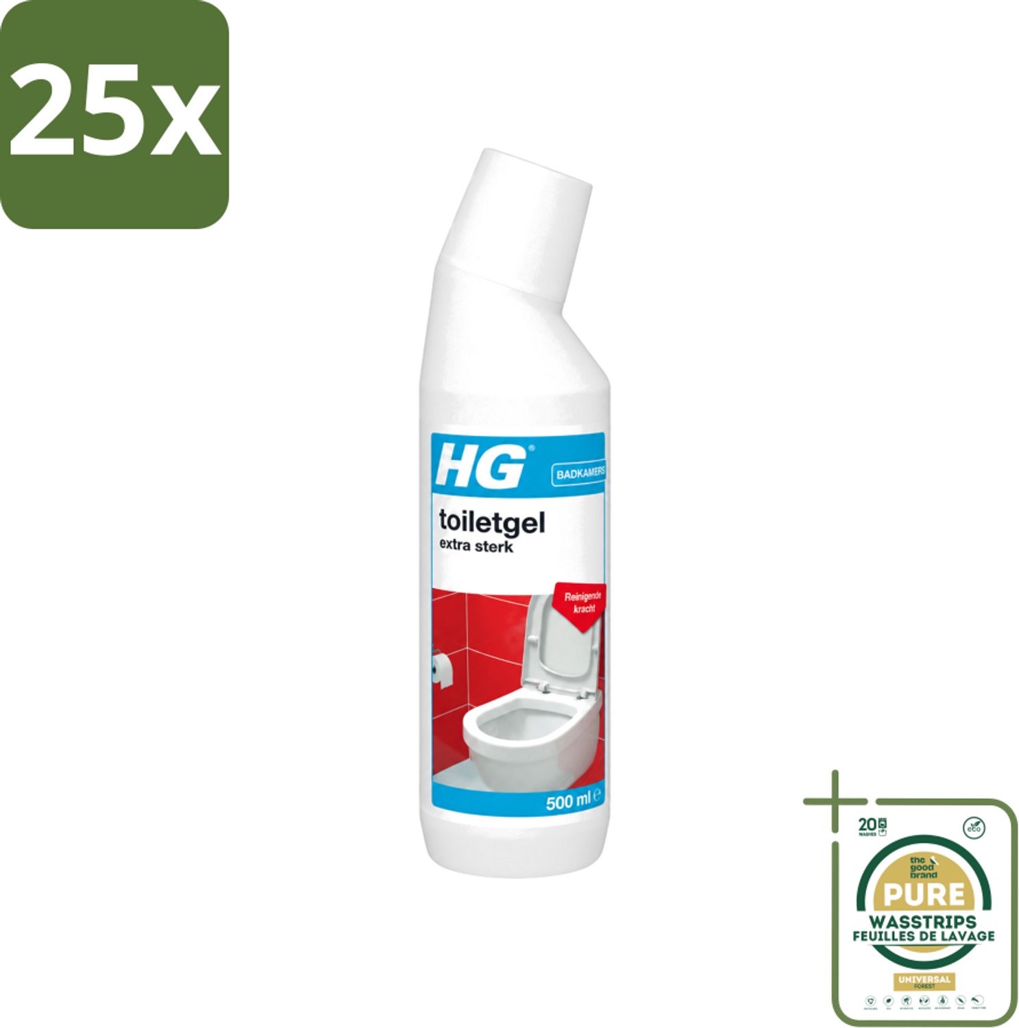 25 x HG - Badkamers - Toiletgel Extra Sterk - Reinigende Kracht - 500 ml - Wasstrips - Toiletgel - Toilet Reinigen - Kalk Verwijderen - Urinesteen Verwijderen - Toilet Schoonmaken