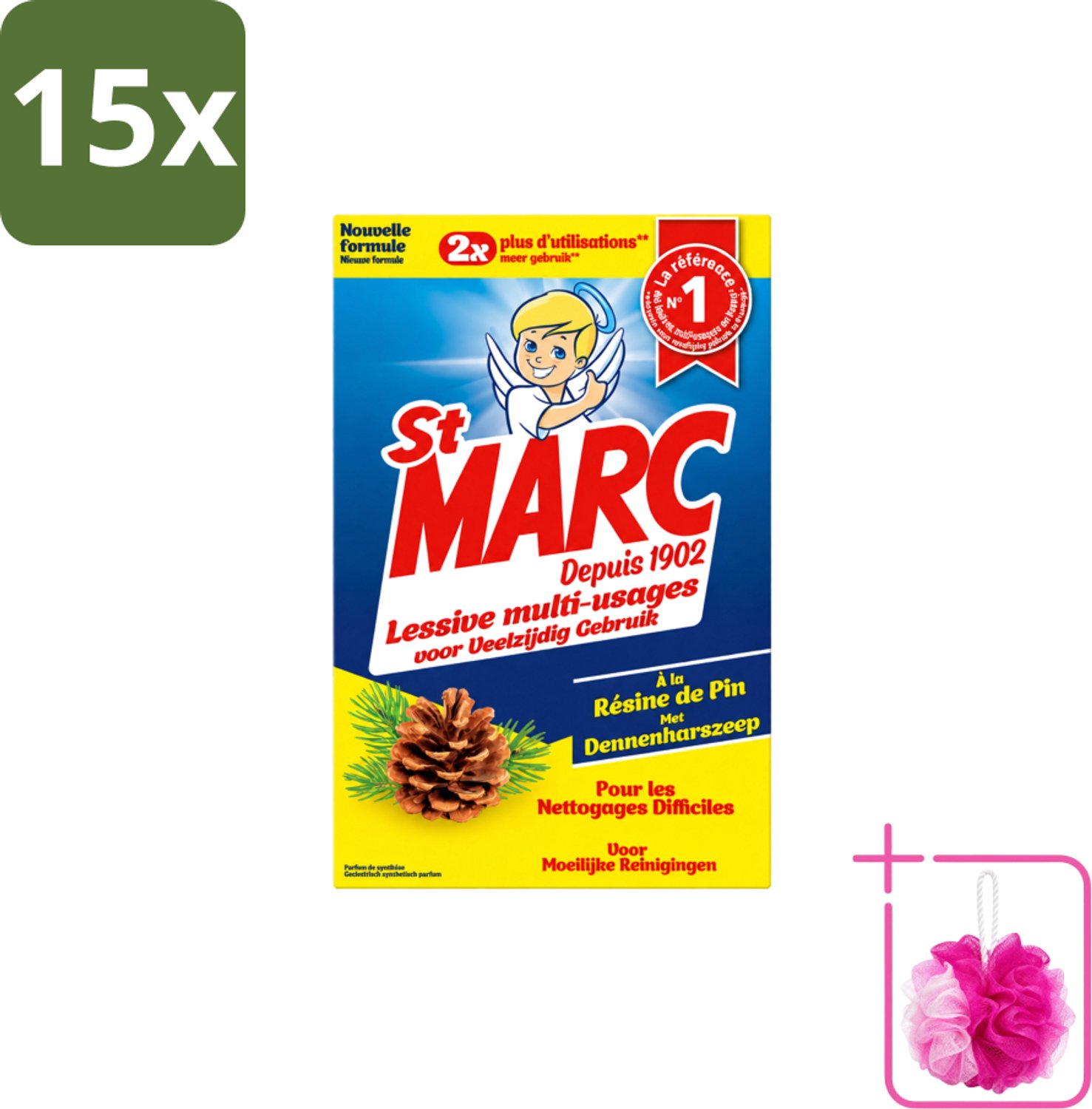 15 x St. Marc – Wasmiddel – Multifunctioneel Dennenhars – 1,4 kg - Bulkverpakking - Reiniger - Douchemop - Dennenhars