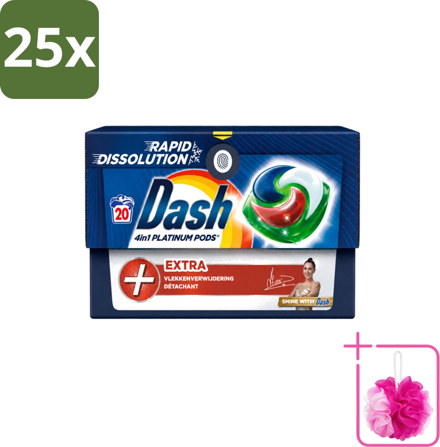 25 x Dash – Wasmiddel Pods 4-in-1 Platinum – Extra Vlekkenverwijdering – 20 Capsules - Bulkverpakking - Wasmiddelcapsules - Douchemop - Krachtige wasmiddel