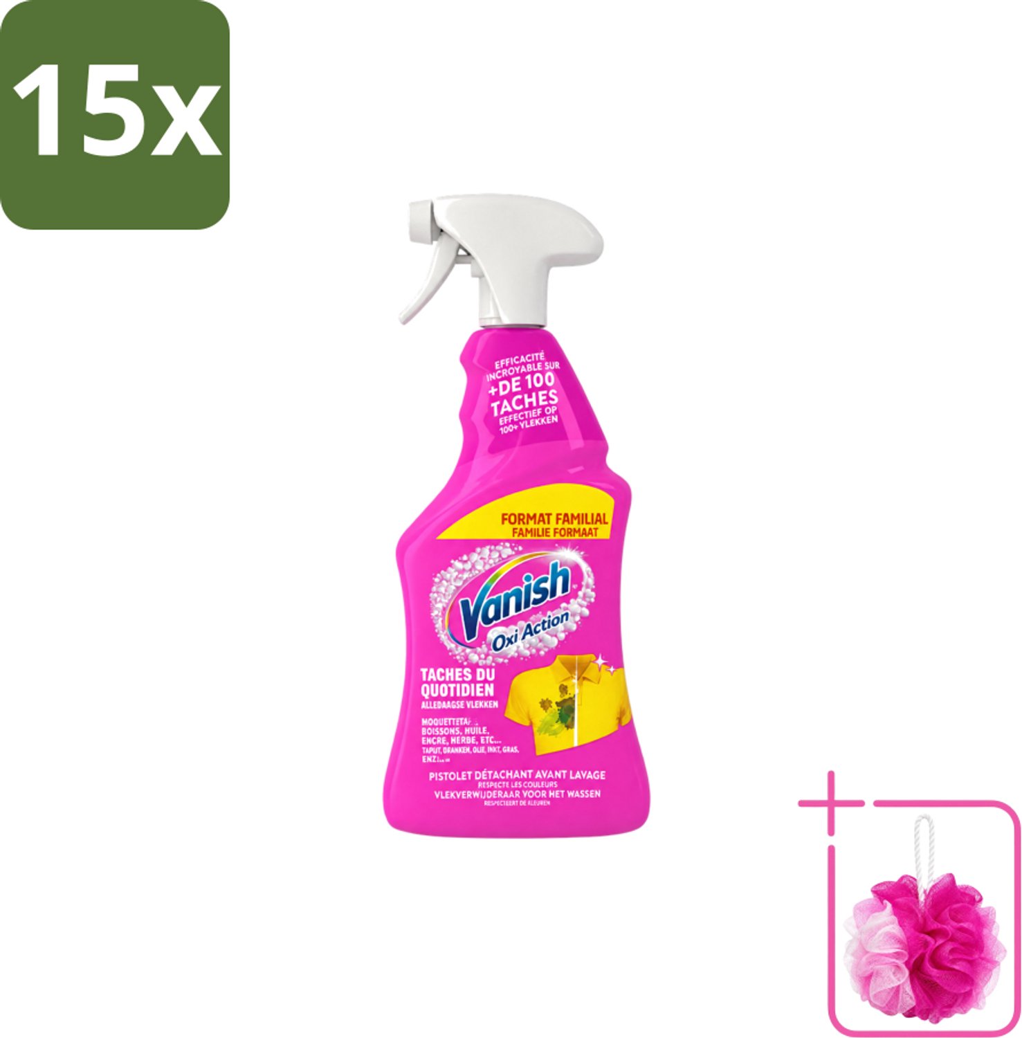 15 x Vanish – Vlekverwijderaar Spray – Oxi Action 4-in-1 – 940 ml - Bulkverpakking - Vlekverwijderaar - Douchemop - Wasmiddel