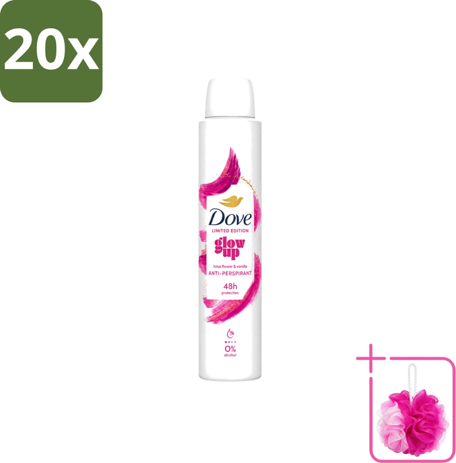 20 x Dove – Deodorant Spray – Glow Up – 200 ml - Bulkverpakking - Anti-transpirant spray - Douchemop - Zweetvermindering