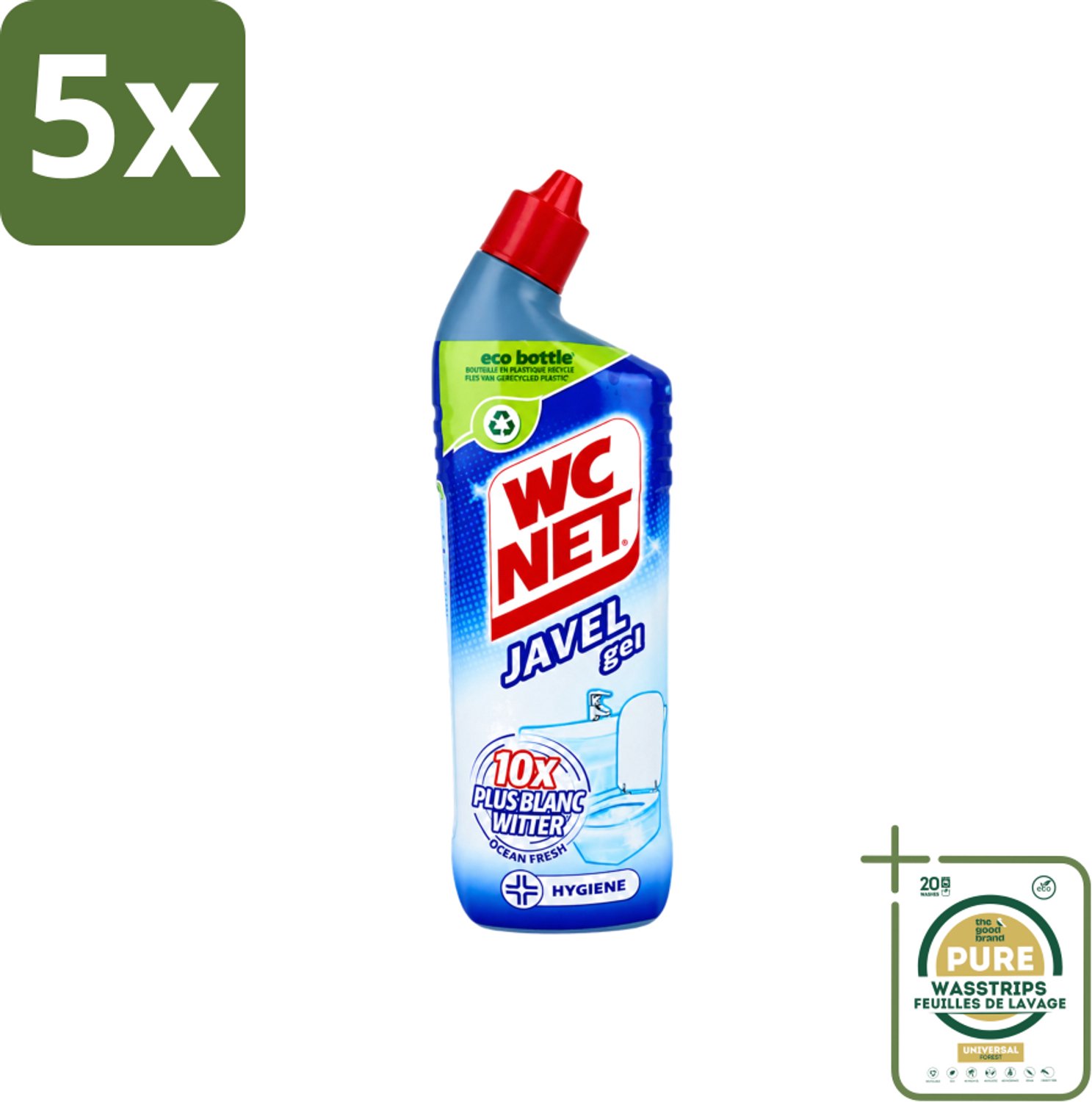 5 x WC Net - Toiletreiniger - Gel - Ocean Fresh - Gerecycled Materiaal - 750 ml - Wasstrips - WC Net Gel - Toilet Reiniger - Toilet Reinigen - Toilet Reiniger Gel - Instant White Toilet