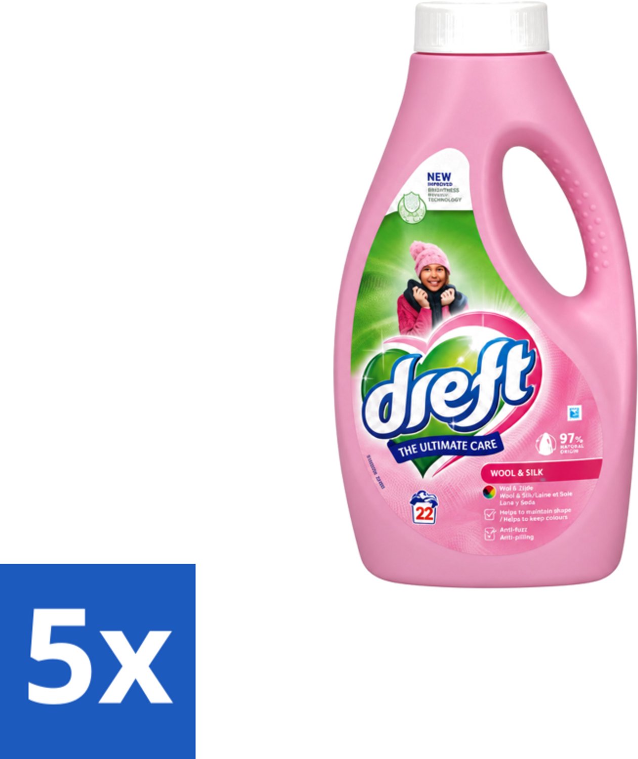 5 x Dreft – Vloeibaar Wasmiddel – Wol & Zijde – 22 Wasbeurten - Voordeelverpakking - 5 stuks