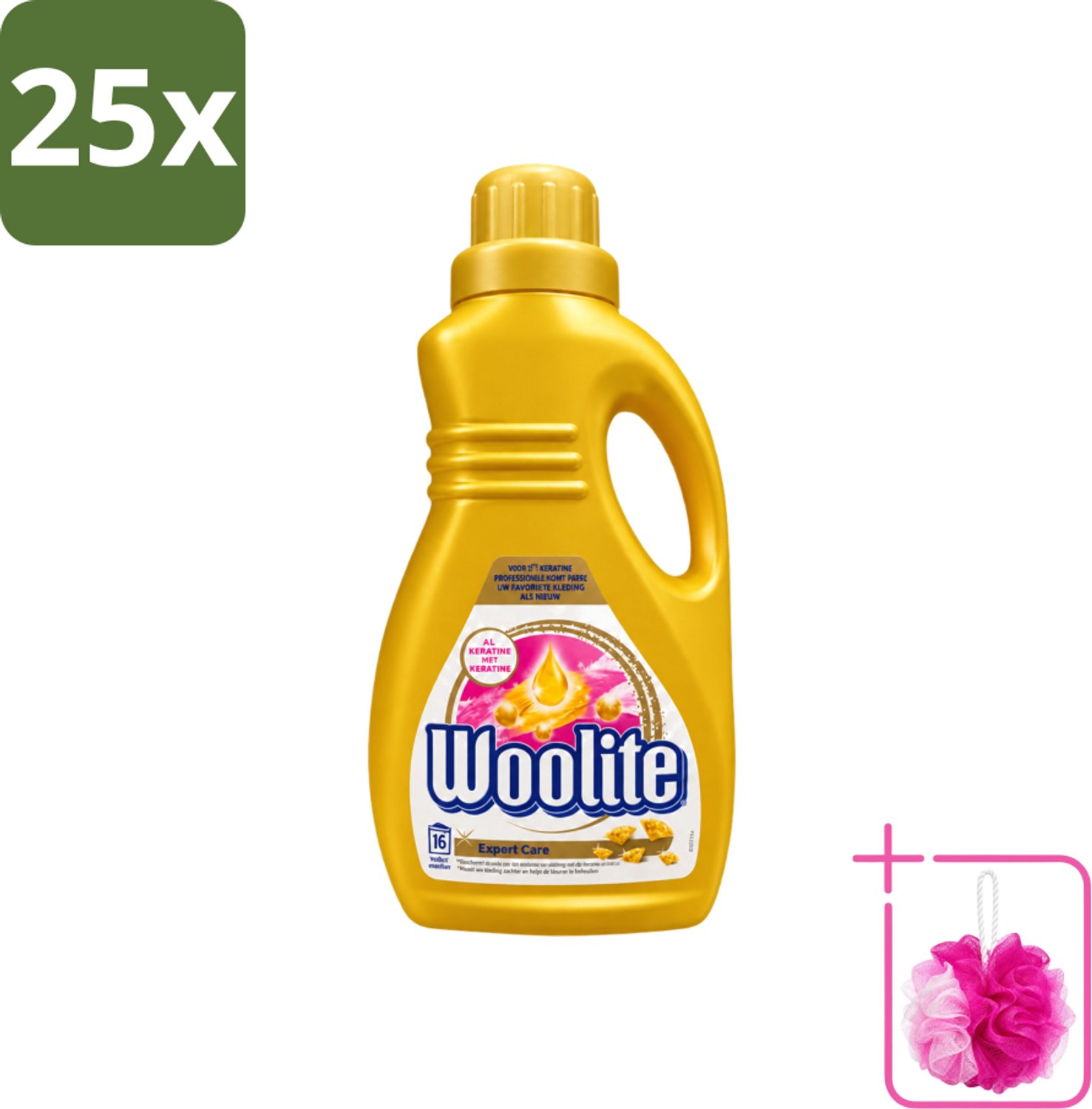 25 x Woolite Expert Care - Vloeibaar Wasmiddel - Met Keratine - Delicate Was - 16 Wasbeurten - 1L - Bulkverpakking - Delicate was - Douchemop - Keratine wasmiddel