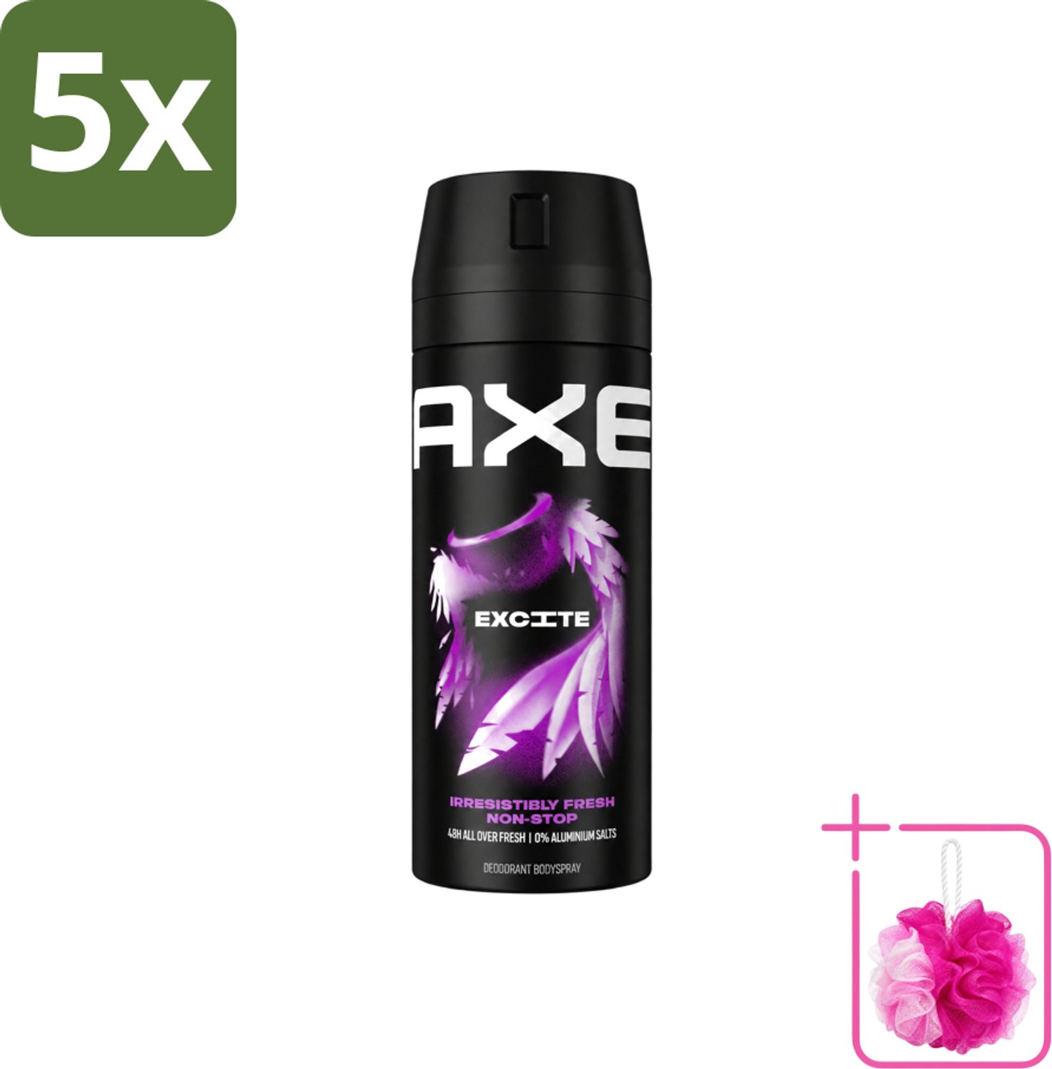 5 x Axe - Deodorant Bodyspray - 48hrs Fresh - Excite - Crisp Coconut & Black Pepper - 150 ml - Bulkverpakking - Deodorant - Douchemop - Lichaamsgeur