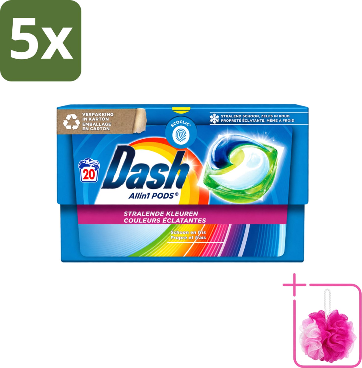 5 x Dash - Stralende Kleuren - Wasmiddel Capsules - All-in-1 Pods - Gekleurde Was - 20 Wasbeurten - Bulkverpakking - Wasmiddel capsules - Douchemop - Gekleurde was